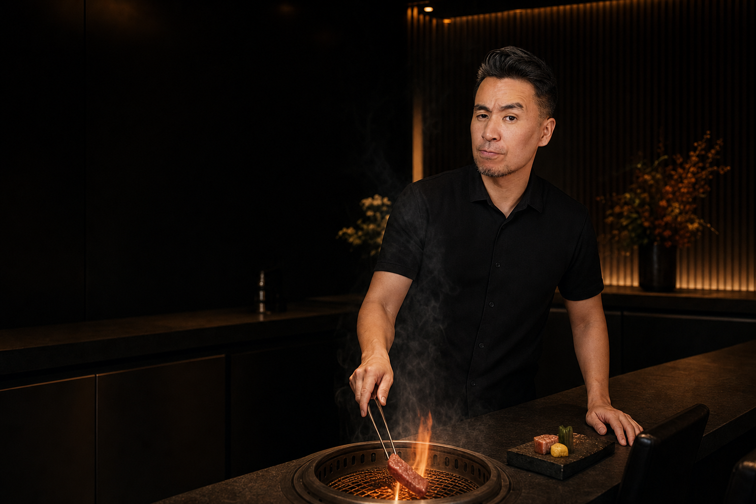 焼肉店のカウンターに立つナオミのイメージ